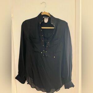 Haute Hippie Elegant Black Lace-Up Blouse